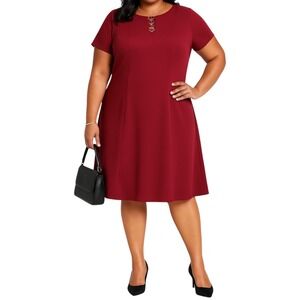 ALYX Dress Womens Size 12 Career Wine Red Gold Short Sleeve Fit & Flare L‎